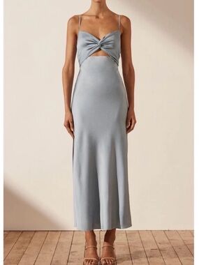 Shona Joy Twist-Front Satin Midi Dress in Light Blue